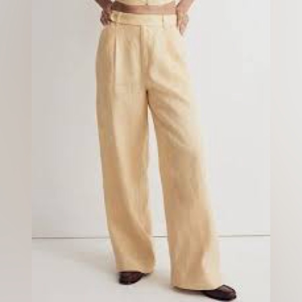 MADEWELL HARLOW 💯%LINEN STRAW YELLOW WIDE LEG SZ 4